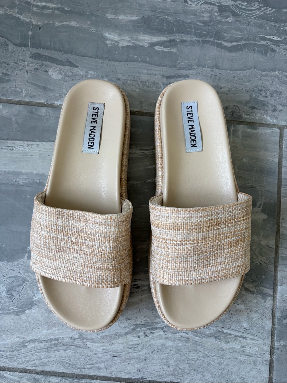 Steve Madden Beige Woven Slide Sandals